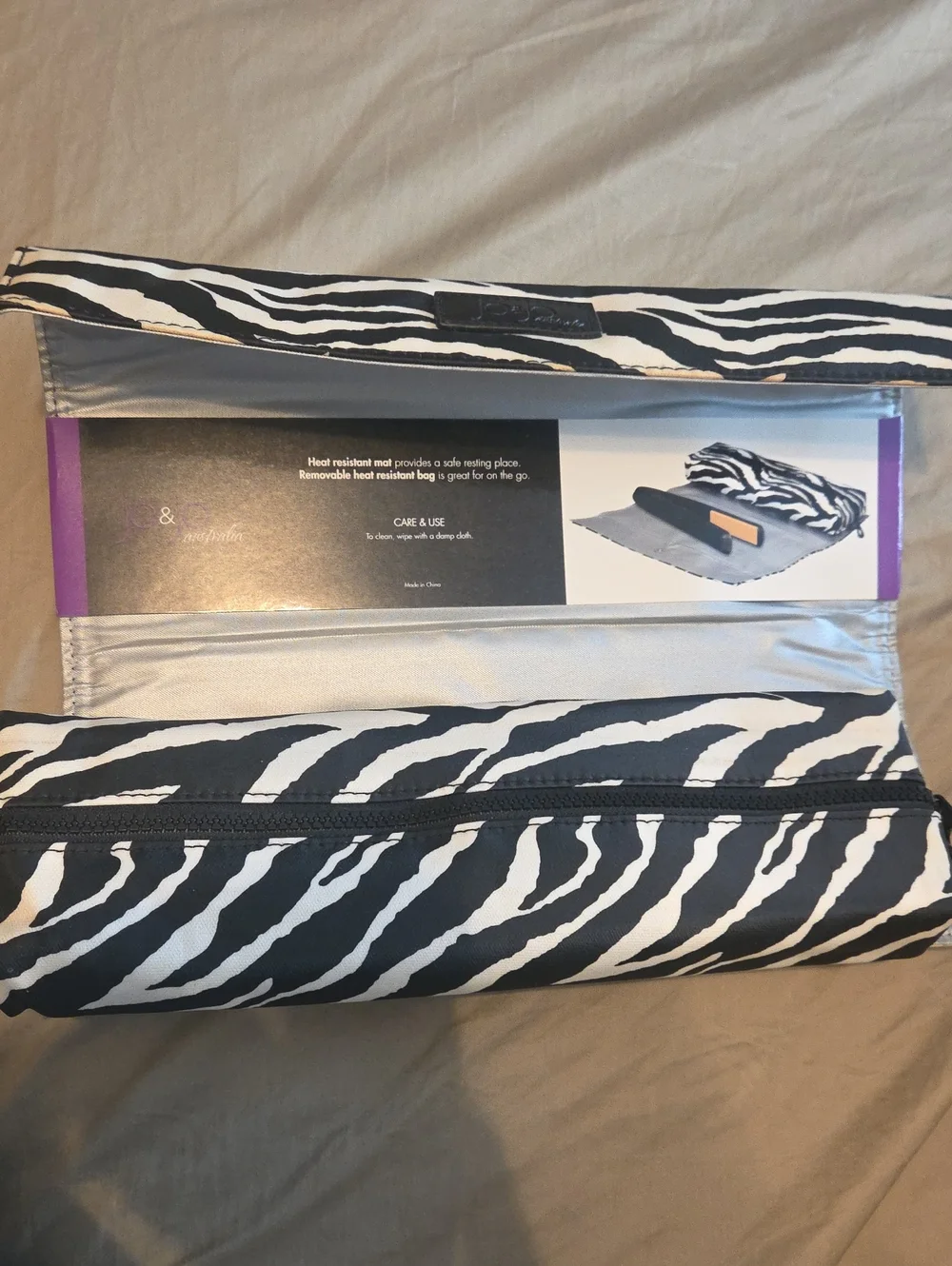 Zebra Print Hanging Organizer - Black & White & Styling Tool Bag And Heat Mat